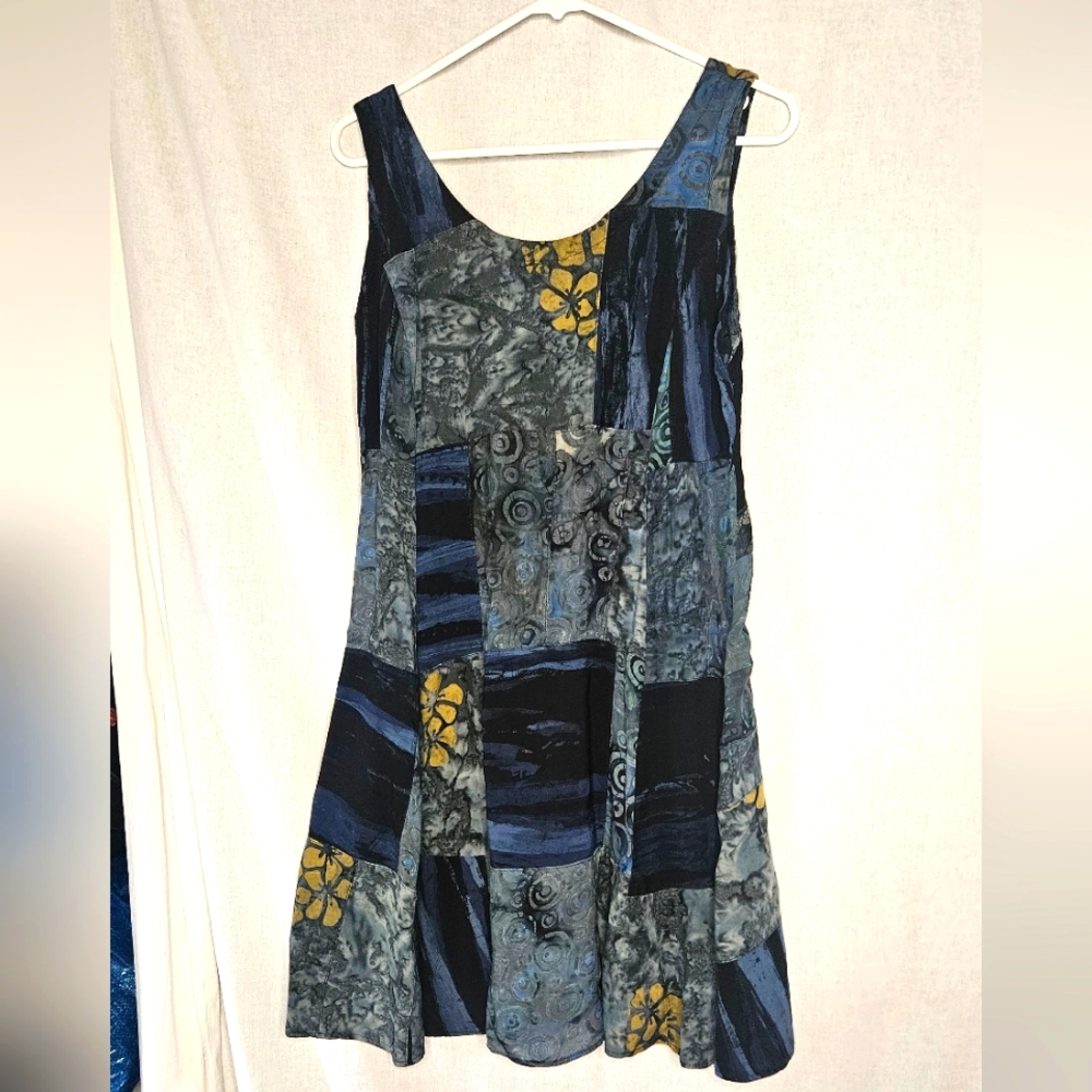 90s Made In Indonesia Rayon Batik Boho Festival Patchwork Tank Dress Sz M
